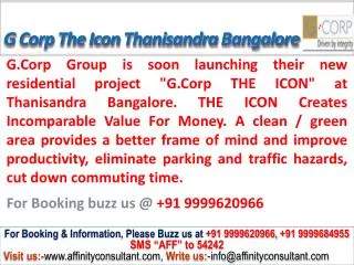 G Corp The Icon @ 09999620966,The Icon Bangalore