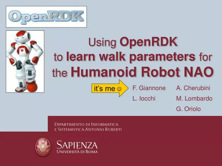 using openrdk to learn walk parameters for the humanoid robot nao