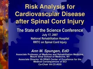 Risk Analysis for Cardiovascular Disease after Spinal Cord Injury