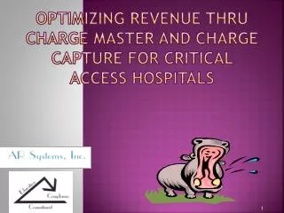 Optimizing Revenue Thru Charge Master and Charge Capture for Critical Access Hospitals