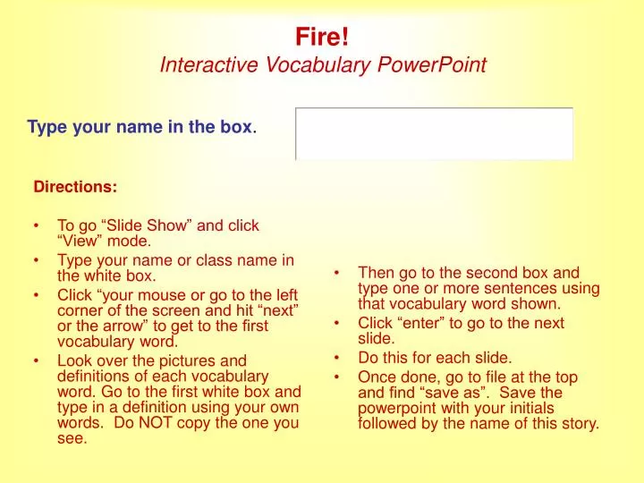fire interactive vocabulary powerpoint