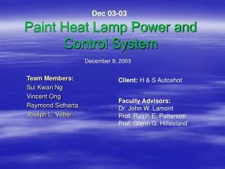 Paint Heat Lamp Power and Control System