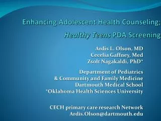 Enhancing Adolescent Health Counseling; Healthy Teens PDA Screening