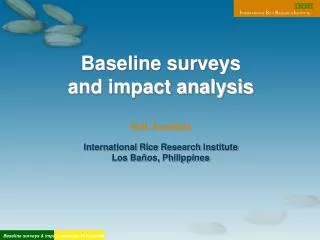 Baseline surveys and impact analysis M.M. Escalada International Rice Research Institute Los Ba ñ os, Philippines