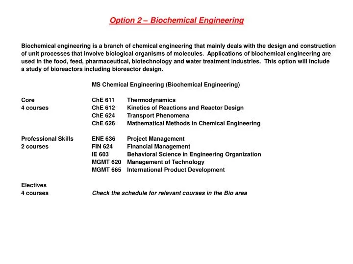 option 2 biochemical engineering