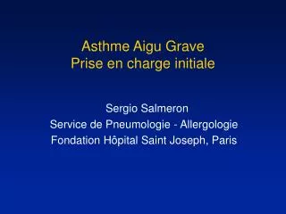 Asthme Aigu Grave Prise en charge initiale