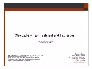 Clawbacks – Tax Treatment and Tax Issues