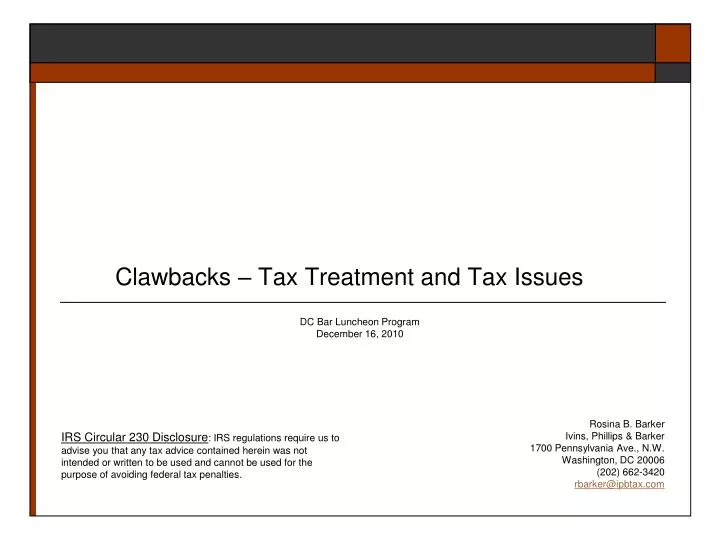 clawbacks tax treatment and tax issues