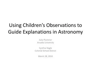 Using Children’s Observations to Guide Explanations in Astronomy