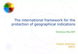 The international framework for the protection of geographical indications Damascus, May 2007