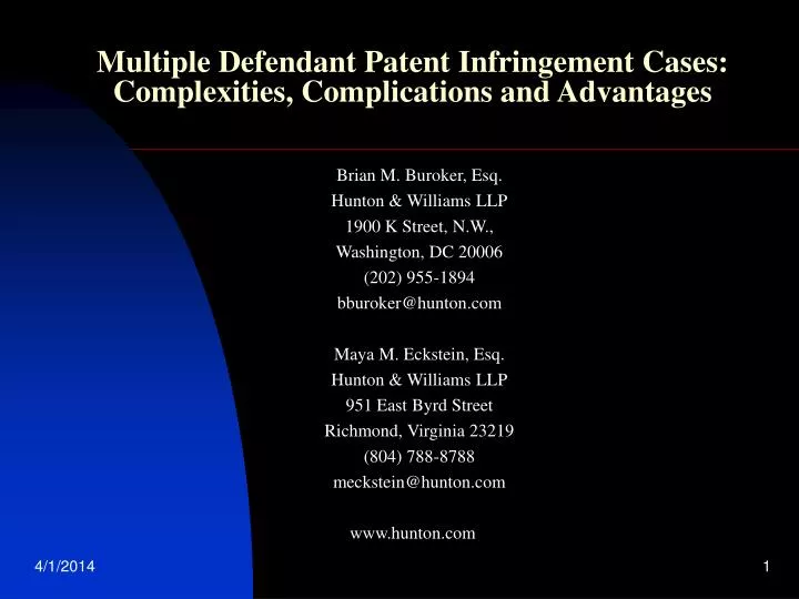 multiple defendant patent infringement cases complexities complications and advantages