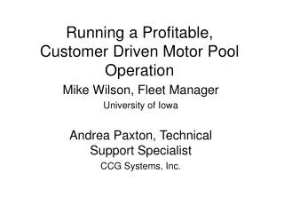Running a Profitable, Customer Driven Motor Pool Operation