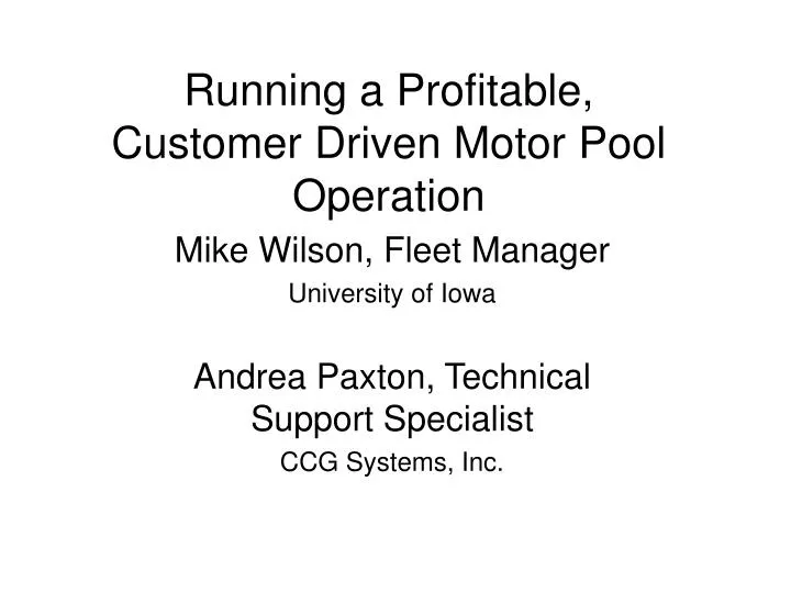 running a profitable customer driven motor pool operation