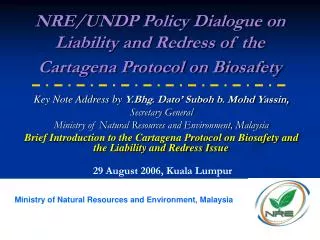 NRE/UNDP Policy Dialogue on Liability and Redress of the Cartagena Protocol on Biosafety