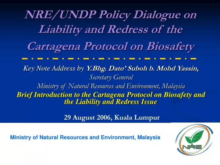 nre undp policy dialogue on liability and redress of the cartagena protocol on biosafety