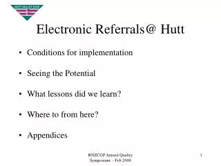 Electronic Referrals@ Hutt