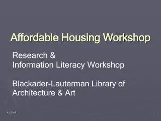 Affordable Housing Workshop