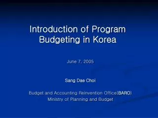 Introduction of Program Budgeting in Korea