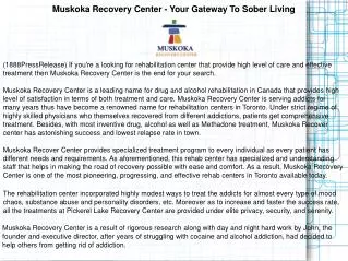 Muskoka Recovery Center - Your Gateway To Sober Living