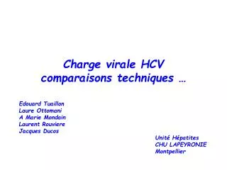 Charge virale HCV comparaisons techniques …