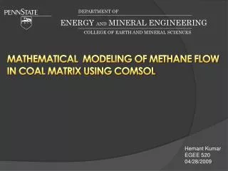Mathematical modeling of Methane flow in coal matrix using COMSOL