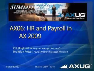 AX06: HR and Payroll in 		AX 2009