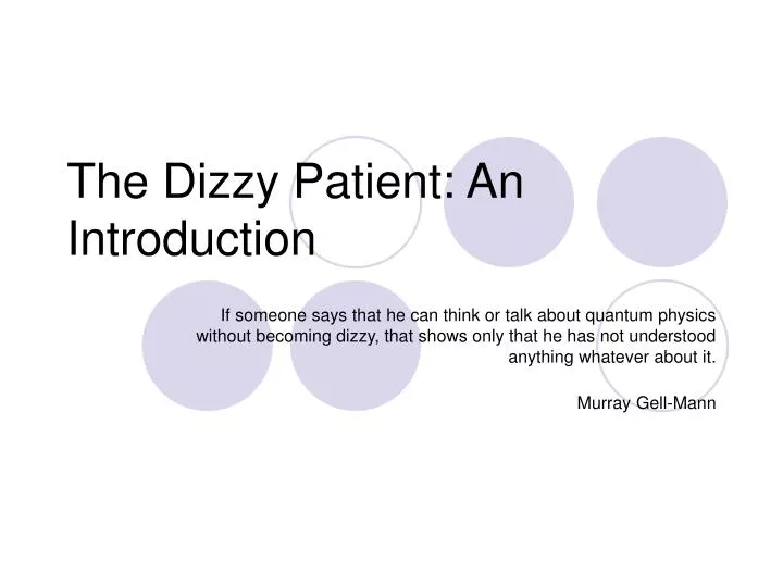 the dizzy patient an introduction