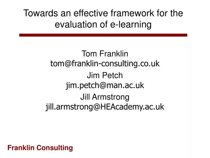 towards an effective framework for the evaluation of e learning