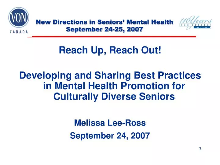 new directions in seniors mental health september 24 25 2007