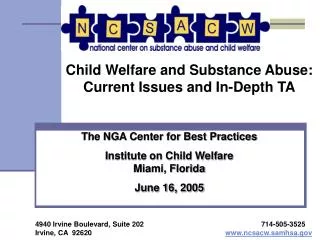 Child Welfare and Substance Abuse: Current Issues and In-Depth TA