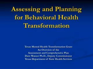 Assessing and Planning for Behavioral Health Transformation