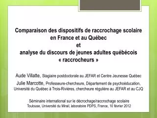 Comparaison des dispositifs de raccrochage scolaire en France et au Québec et analyse du discours de jeunes adultes qué