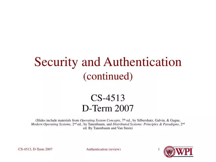 security and authentication continued