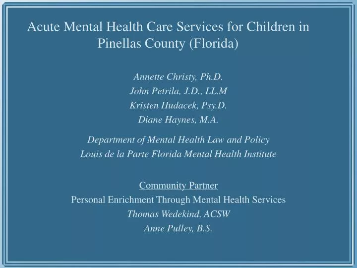 acute mental health care services for children in pinellas county florida
