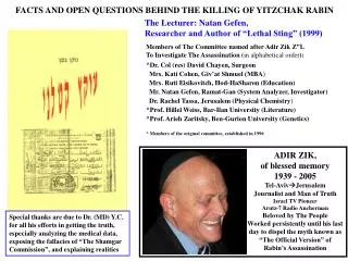 FACTS AND OPEN QUESTIONS BEHIND THE KILLING OF YITZCHAK RABIN