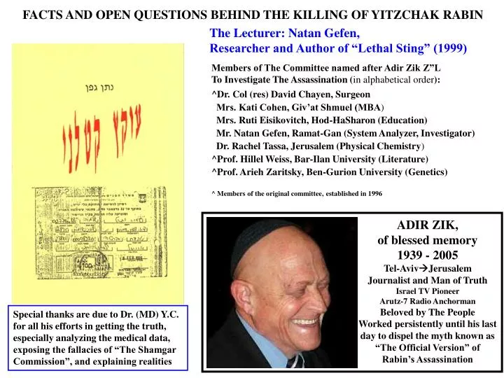 facts and open questions behind the killing of yitzchak rabin