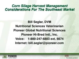 Corn Silage Harvest Management Considerations For The Southeast Market