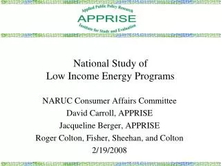 National Study of Low Income Energy Programs