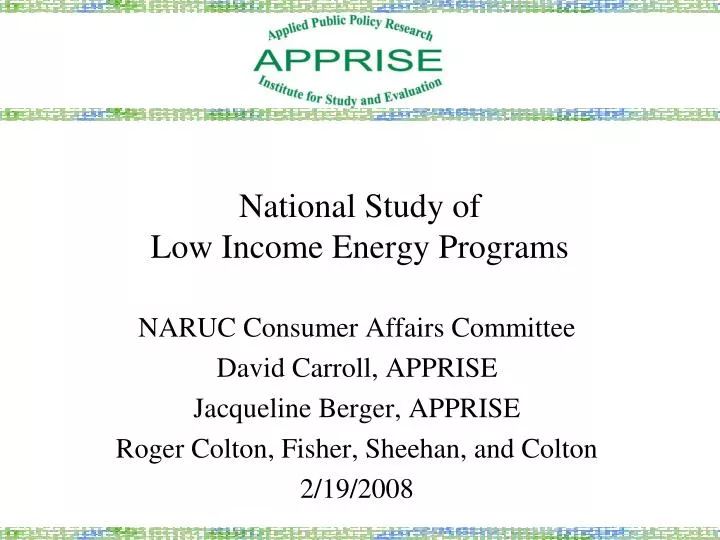 national study of low income energy programs