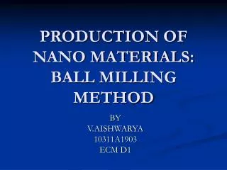 PRODUCTION OF NANO MATERIALS: BALL MILLING METHOD
