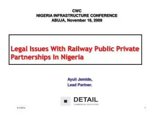 Legal Issues With Railway Public Private Partnerships In Nigeria