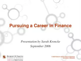Pursuing a Career in Finance