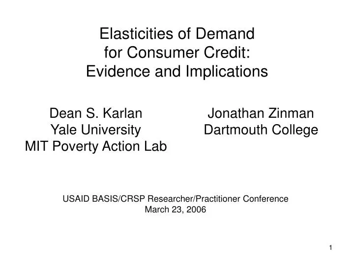 elasticities of demand for consumer credit evidence and implications