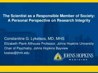 The Scientist as a Responsible Member of Society: A Personal Perspective on Research Integrity