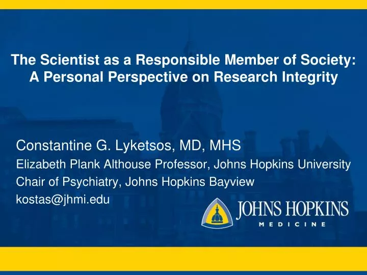 the scientist as a responsible member of society a personal perspective on research integrity