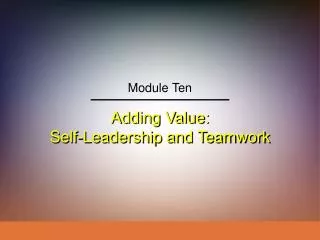 Adding Value: Self-Leadership and Teamwork