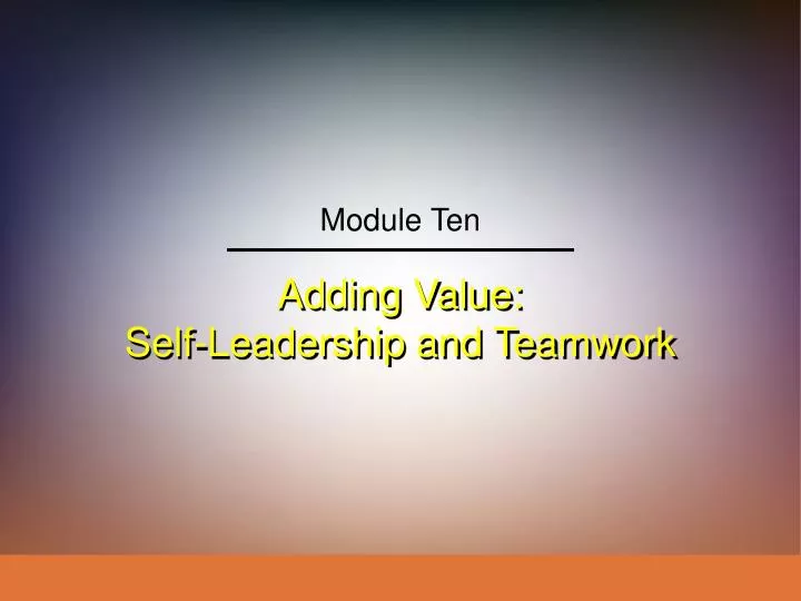 adding value self leadership and teamwork