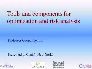 Tools and components for optimisation and risk analysis