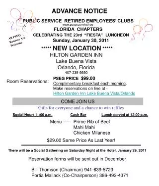 PUBLIC SERVICE RETIRED EMPLOYEES’ CLUBS FLORIDA CHAPTERS