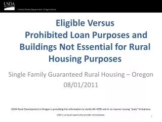 Eligible Versus Prohibited Loan Purposes and Buildings Not Essential for Rural Housing Purposes